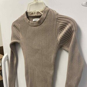 Babaton Beige Extra-Small Stretchy Tight Long-Sleeves Woven Warm Winter Dress